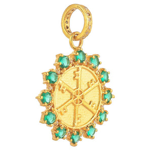 Pave Diamond & Emerald Key Medallion Pendant, (DPL-2529)