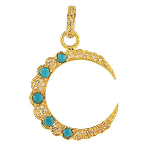 Pave Diamond & Turquoise Crescent Moon Pendant, (DPL-2526)