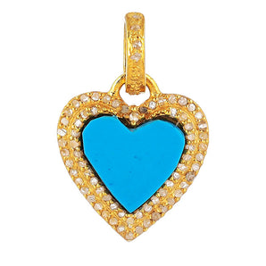 Pave Diamond Turquoise Love Heart Pendant, (DPS-199)