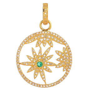 Pave Diamond With Emerald Flower Pendant, (DPM-1248)