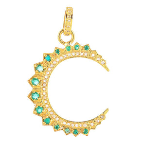 Pave Diamond Emerald Crescent Moon Pendant, (DPL-2525)