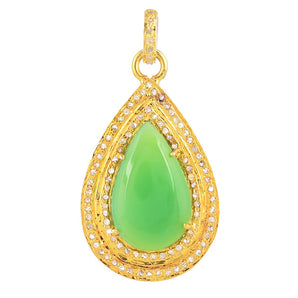 Pave Diamond Chrysoprase Drop Pendant, (DPL-2523)