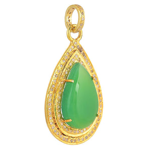 Pave Diamond Chrysoprase Drop Pendant, (DPL-2523)