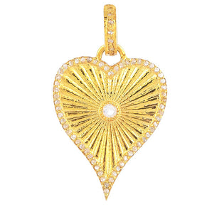 Pave Diamond Fluted Heart Love Pendant, (DPL-2528)