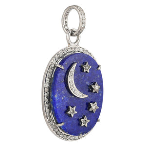 Pave Diamond Lapis Moon & Star Night Sky Pendant, (DPL-2524)