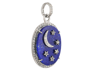 Pave Diamond Lapis Moon & Star Night Sky Pendant, (DPL-2524)