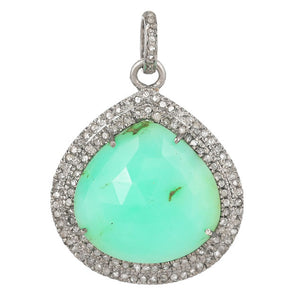 Pave Diamond Chrysoprase Love Heart Pendant (DPL-2520)