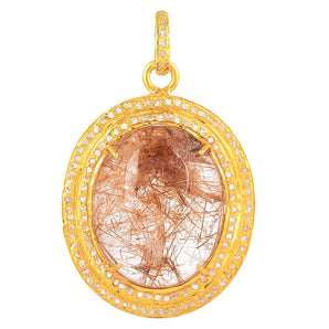 Pave Diamond Golden Rutilated Quartz Pendant, (DPL-2530)