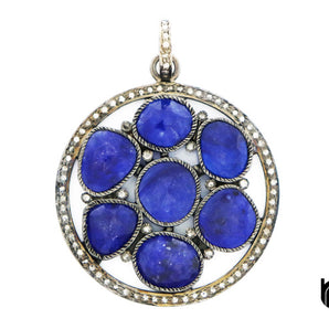 Pave Diamond Sapphire Circle Pendant, (DSP-7032)