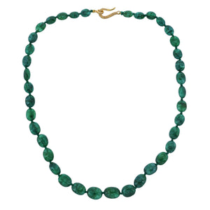 Natural Emerald Smooth Ovals Hand knotted w/ Sterling & Diamond Clasp, Natural Emeralds, Emeralds (EMLD-RNDL-7-12)