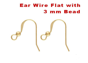 14k Gold Filled Ear Wire Flat With 3 mm Bead, (GF-301)