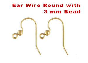14K Gold Filled Ear Wire Round With 3 mm Bead, (GF-301-A)