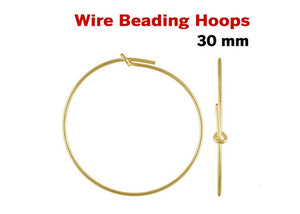 14K Gold Filled Wire Beading Hoops, 30 mm, (GF-335-30)