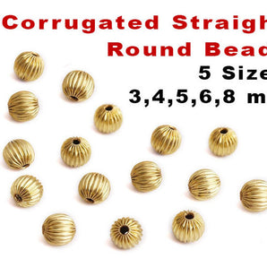 14k Gold Filled Corrugated Straight Round Beads, 5 Sizes, (GF-560)