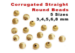 14k Gold Filled Corrugated Straight Round Beads, 5 Sizes, (GF-560)