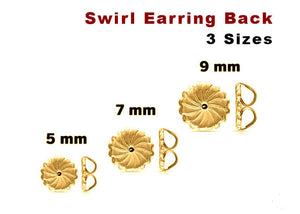 14K Gold Filled Swirl Earrings Back, 3 Sizes, (GF-705)