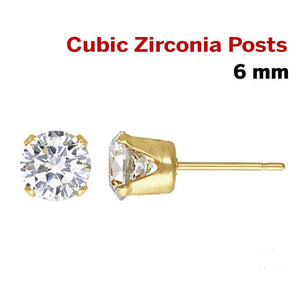 14k Gold Filled White CZ Post Earring, Extra Bright, 6.0 mm, (GF-769-6)