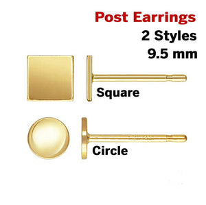 14K Gold Filled Square Or Round Circle Post Earrings, (GF-823)