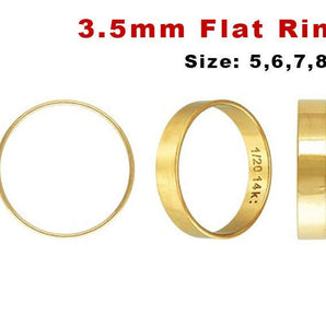 14K Gold Filled 3.5 mm Flat Ring, 3-9 mm, (GF-826)