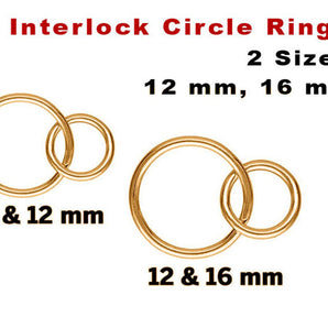 14K Gold Filled Interlocking Rings, 2 Sizes - 12mm&8mm, 15mm&10mm, (GF-836)