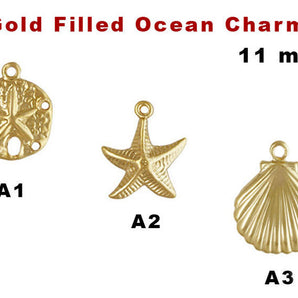 14k Gold Filled Ocean Life Charms, 3 Options, 11 mm, (GF-839)