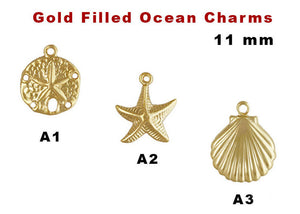14k Gold Filled Ocean Life Charms, 3 Options, 11 mm, (GF-839)