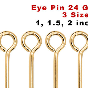 14k Gold Filled Eye Pin 24 GA, 3 Sizes - 1, 1.5, 2 Inches, (GF-E24)