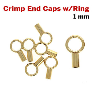14K Gold Filled Crimp End Caps With Ring, 1 mm, (GF-E24)