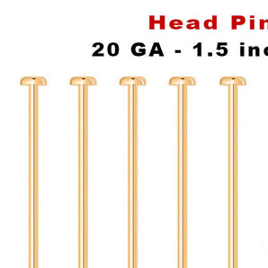 20ga 14K Gold Filled Head Pin, 3 Sizes - 1, 1.5 and 2 Inches, (GF-H20)