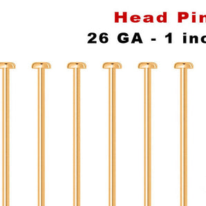 14k Gold Filled Head Pin 26 Gauge, 1 Inch, (GF-H26-1)