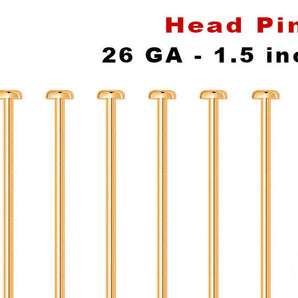 14k Gold Filled Flat Head Pin, 1.5 inch 26 GA, (GF-H26-1.5)