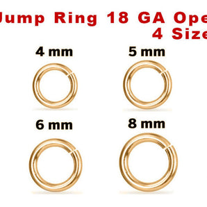 14k Gold Filled Jump Ring 18 GA Open, 4 Sizes, (GF-JR18-O)