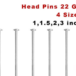 Sterling Silver Head Pin 22 GA, 4 Sizes, Wholesale Bulk Pricing, (SS/H22)