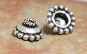 Bali Sterling Silver handmade Round Beaded Bead Cap, 4 Pieces (BA-5124)