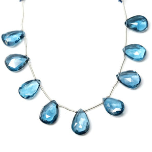 Natural London Blue Topaz Faceted Pear Drops, 8x12-9x13mm, Topaz Gemstone Beads, (LBT-PR-8x12-9x13)(513)