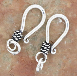 Bali Sterling Silver handmade Fancy Hook with Ring, 2 Pieces, (BA-5128)