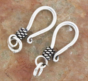 Bali Sterling Silver handmade Fancy Hook with Ring, 2 Pieces, (BA-5128)