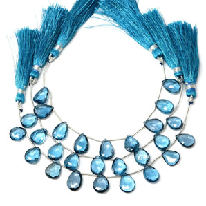 Natural London Blue Topaz Faceted Pear Drops, 8x12-9x13mm, Topaz Gemstone Beads, (LBT-PR-8x12-9x13)(513)
