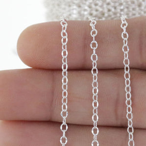 Sterling Silver Flat Oval Dapped Cable Chain, 2.5x2 mm, (SS-025)