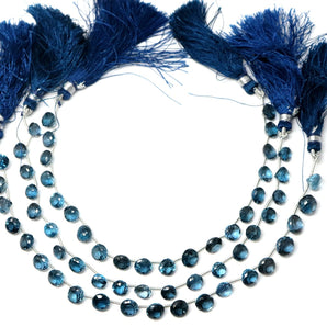 Natural London Blue Topaz Faceted Onion Drops, 6-7 mm, Rich Color, Topaz Gemstone Beads, (LBT-ON-6-7)(516)
