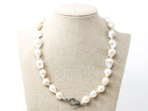 Large Baroque Pearl Silk Hand Knotted Necklace w/ Pave Diamond Clasp , (DCHN-26) - Beadspoint