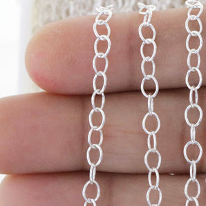 Sterling Silver Medium Weight Oval Cable Chain, 4x3.6 mm, (SS-50)