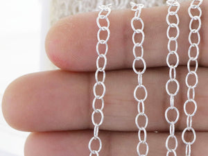 Sterling Silver Medium Weight Oval Cable Chain, 4x3.6 mm, (SS-50)