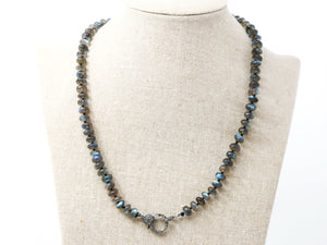 Labradorite Smooth Roundel Silk Hand Knotted Necklace w/ Pave Diamond Clasp , (DCHN-30) - Beadspoint