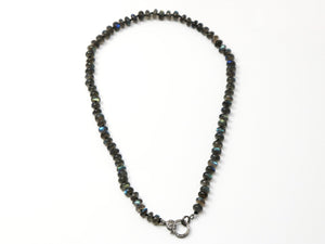 Labradorite Smooth Roundel Silk Hand Knotted Necklace w/ Pave Diamond Clasp , (DCHN-30) - Beadspoint
