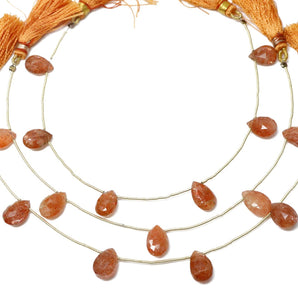 Natural Sunstone Faceted Pear Drops, 8x12-9x13mm, Rich Color, Sunstone Gemstone Beads, (SST-PR-9x13)(518)