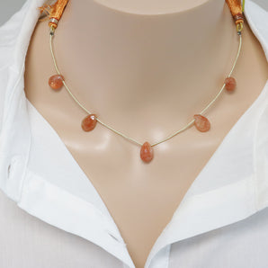 Natural Sunstone Faceted Pear Drops, 8x12-9x13mm, Rich Color, Sunstone Gemstone Beads, (SST-PR-9x13)(518)