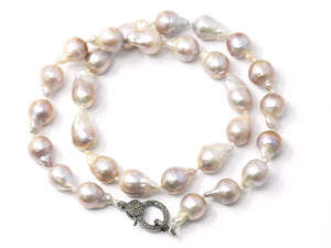 Baroque Pearl Silk Hand Knotted Necklace w/ Pave Diamond Clasp , (DCHN-24) - Beadspoint