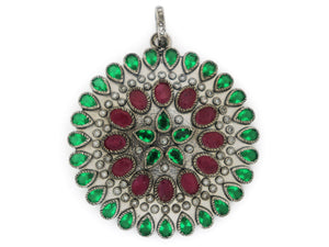 Pave Diamond Ruby Pendant w/ Emeralds, (DRB-7090 ) - Beadspoint