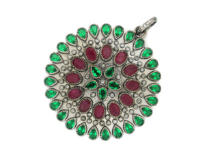 Pave Diamond Ruby Pendant w/ Emeralds, (DRB-7090 ) - Beadspoint